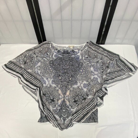 World Unity 2 Piece Set Jeweled Sheer Flutter Batwing Overblouse & Tank Black XL - Picture 9 of 14